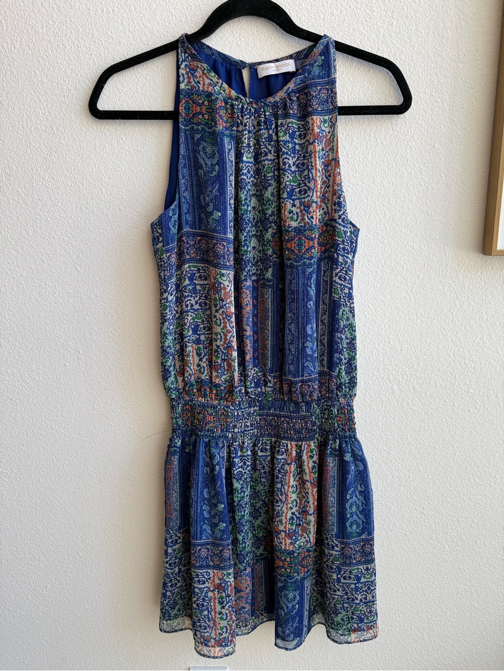 Ramy Brook Blue Paisley Chiffon Sleeveless Mini Dress Womens XS Boho Lined